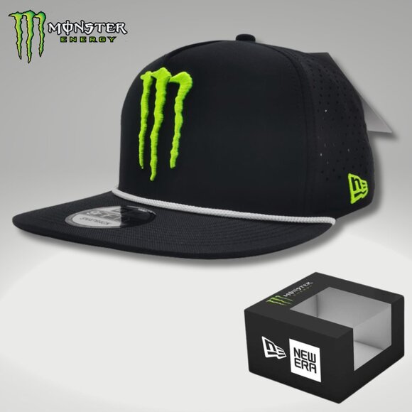 Hat Snapback New Era Black Ventilated White Rope Adjustable Box & Sticker - Picture 1 of 5